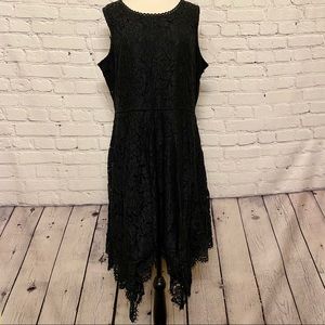 Isaac Mizrahi Handkerchief Hem Floral Lace Midi Black Dress Size Large New